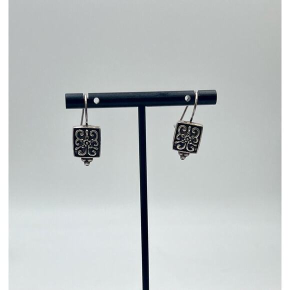 Artisan Sterling Silver Signed 925 Raised Swirl Filigree Boho Drop Bali Earring - Picture 2 of 13